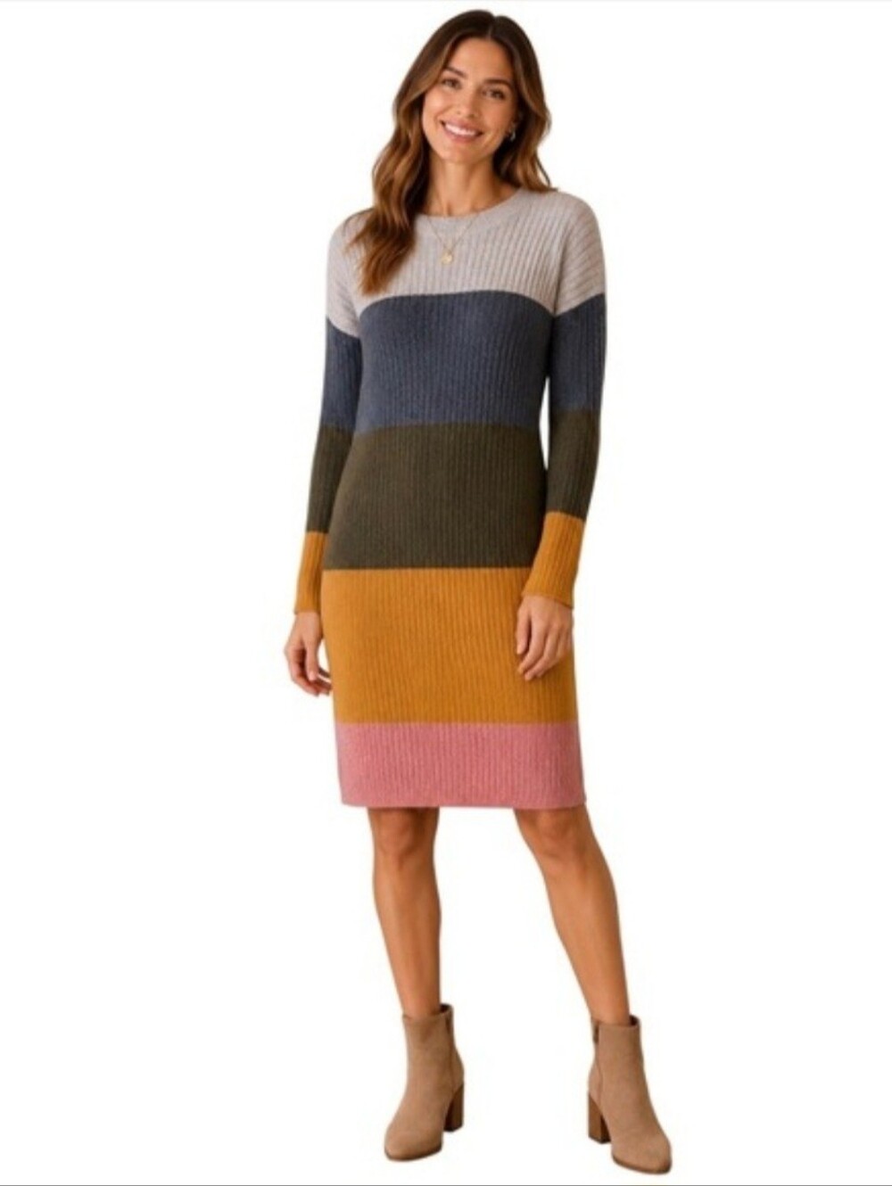 Madewell Colorblock Midi L/S Wool Blend Sweater Dress in Coziest M